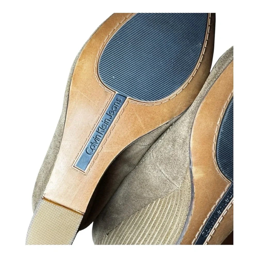 CALVIN KLEIN Women's Tan Suede Barbie Wedges Size 10
